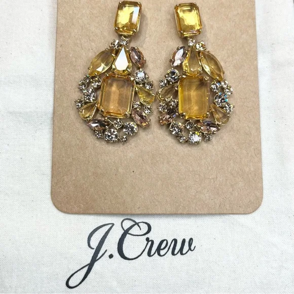 J. Crew Gold Tone Statement Earrings with Beautiful Jewels. - Picture 2 of 6